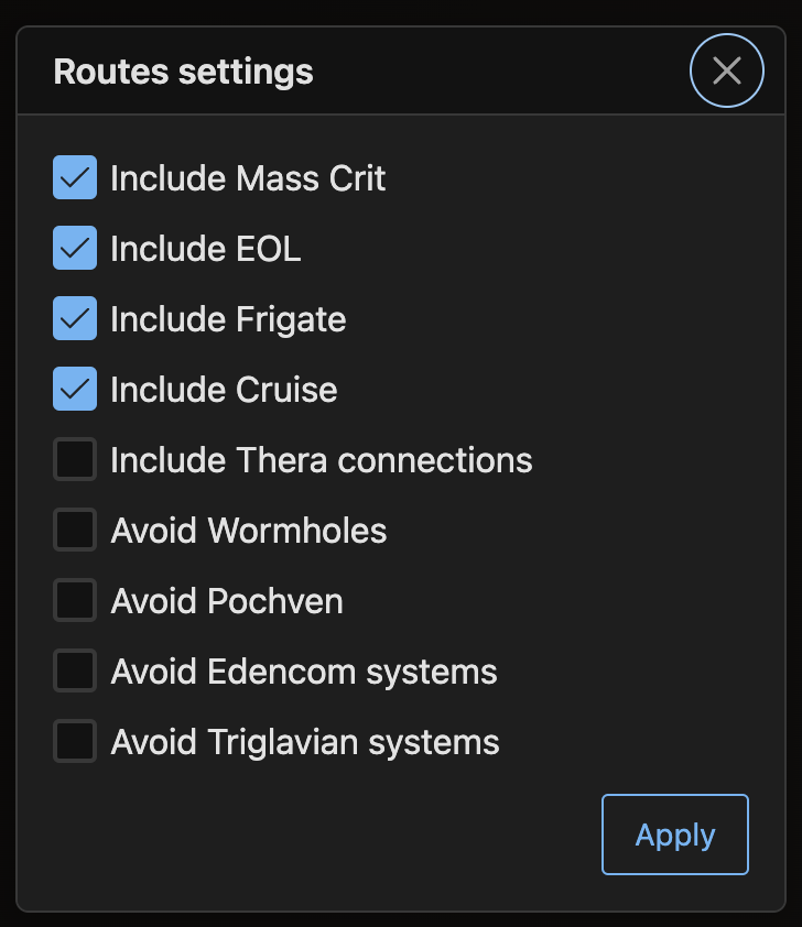 Routes Settings